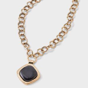 Universal Thread Gold Tone Chain Necklace Black Stone Pendant Statement NWT